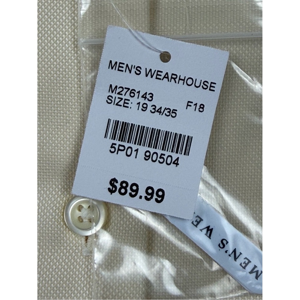 Pronto Uomo Men's 19 34/35 Non-Iron Slim Fit Cream Dress Shirt 80's 2-Ply NWT - Picture 5 of 6